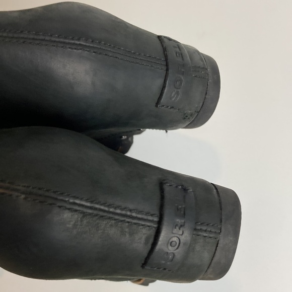 SOREL Joan Of Arctic Leather Wedge Mid Ankle Boots Black Gorp NL2173-001 9.5 - Picture 10 of 16